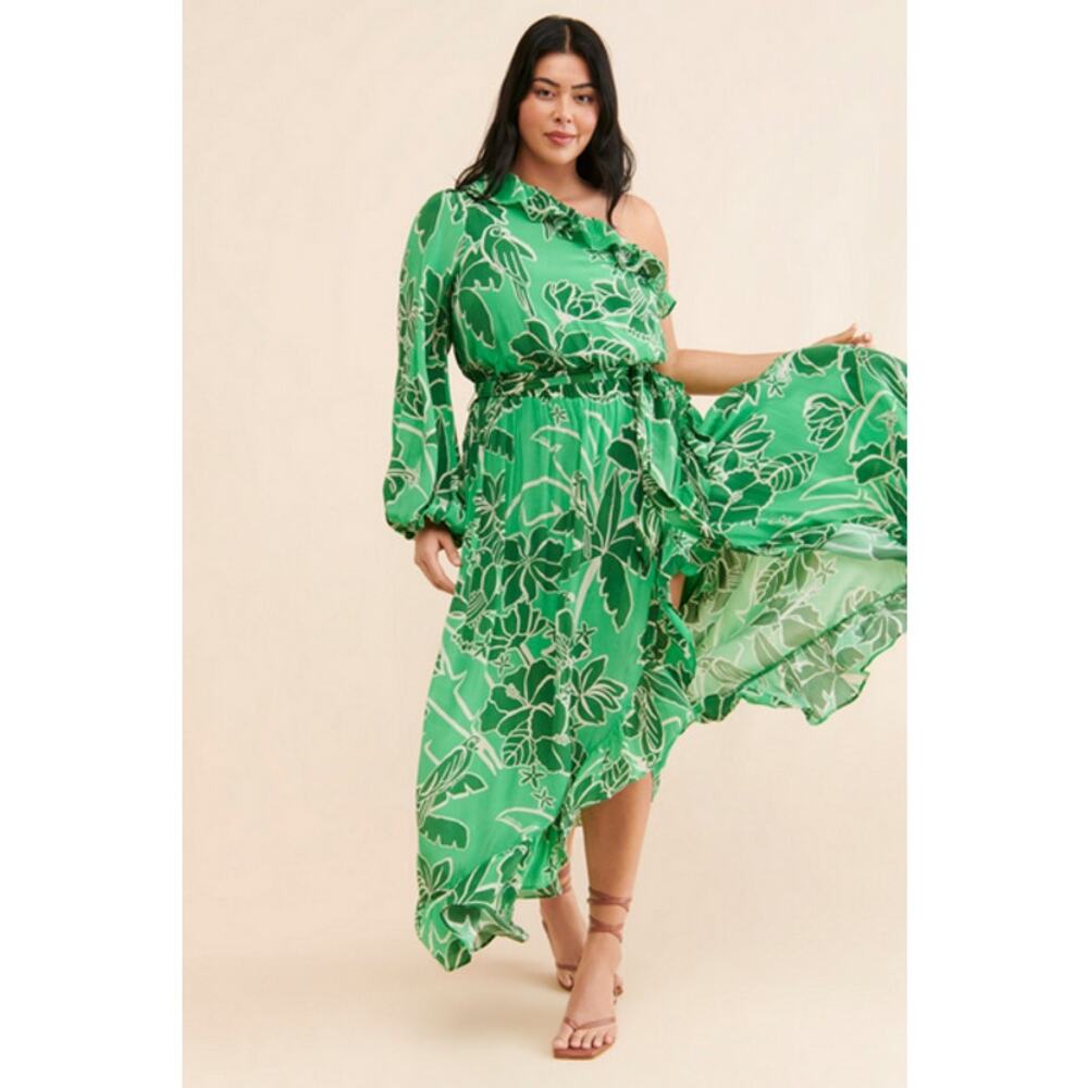 Farm Rio Printed One-Shoulder Ruffle Dress Size L - Picture 5 of 8